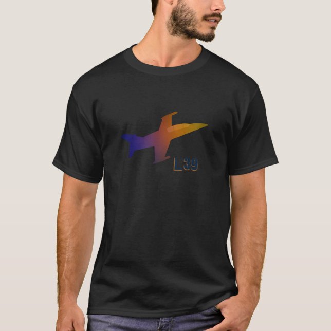 L-39 Fighter Jet Shape Colorful Graphic T-Shirt (Front)