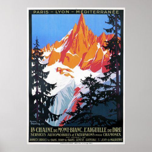 L Aiguille du Midi and Mont Blanc Vintage Travel Poster