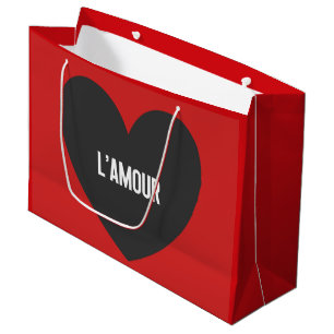 L' Amour Typography Heart Black Red Valentine's Large Gift Bag