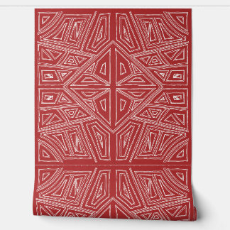 L - Bold Lines - Symmetrical Tile- Red And White Wallpaper