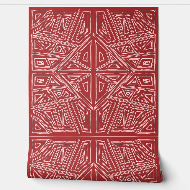 L - Bold Lines - Symmetrical Tile- Red And White Wallpaper (Unrolling)
