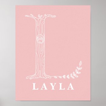 L Botanical Floral Monogram Custom Nursery Poster by joyonpaper at Zazzle