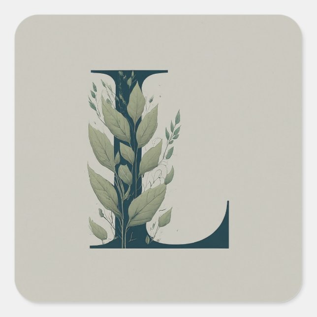 L Botanical Monogram Square Sticker (Front)
