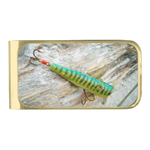 L Cooper Goo Goo Eyes Antique Fishing Lure Gold Finish Money Clip