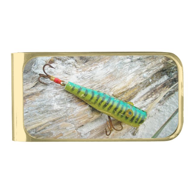 L Cooper Goo Goo Eyes Antique Fishing Lure Gold Finish Money Clip (Front)