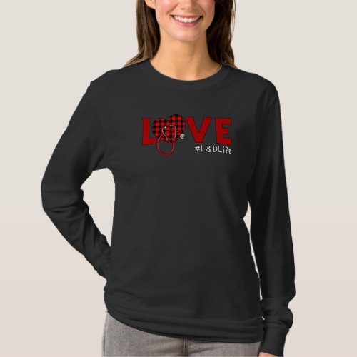 L D Nurse Plaid Red Love Heart Stethoscope Rn Nurs T_Shirt