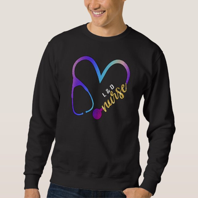 L D Nurse Watercol Glitter Love Heart Stethoscope  Sweatshirt (Front)
