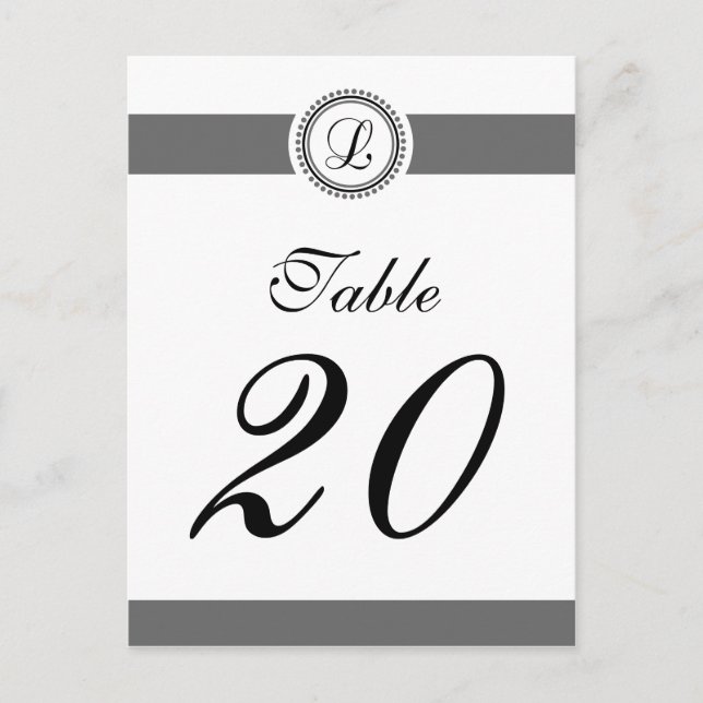 L Dot Circle Monogram Table Number (Black / Gray) (Front)