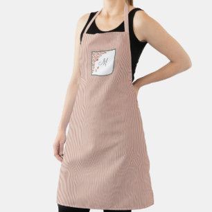 L Dust Peach Stripe Terracotta Butterfly Monogram Apron