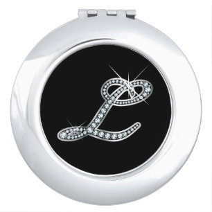 L Faux-"Diamond Bling" Pill Case Makeup Mirror