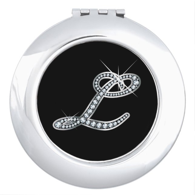 L Faux-"Diamond Bling" Pill Case Makeup Mirror (Front)