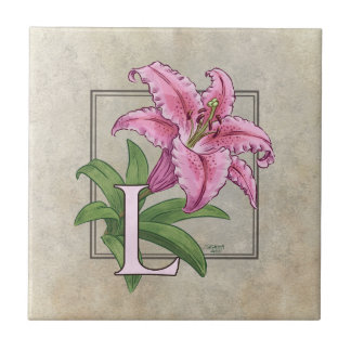 L for Lily Flower Alphabet Monogram  Ceramic Tile