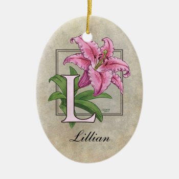 L For Lily Flower Monogram Ceramic Ornament by critterwings at Zazzle