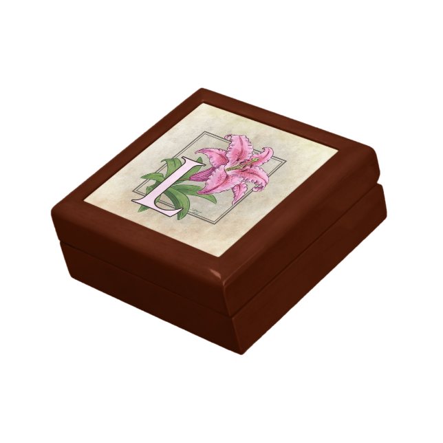 L for Lily Flower Monogram Keepsake Box (Side)