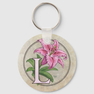 L for Lily Flower Monogram Keychain