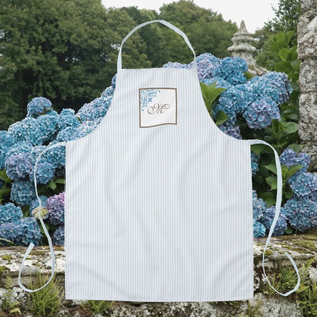 L French Blue Stripe Fleur de Lis Script Monogram Apron (Creator Uploaded)