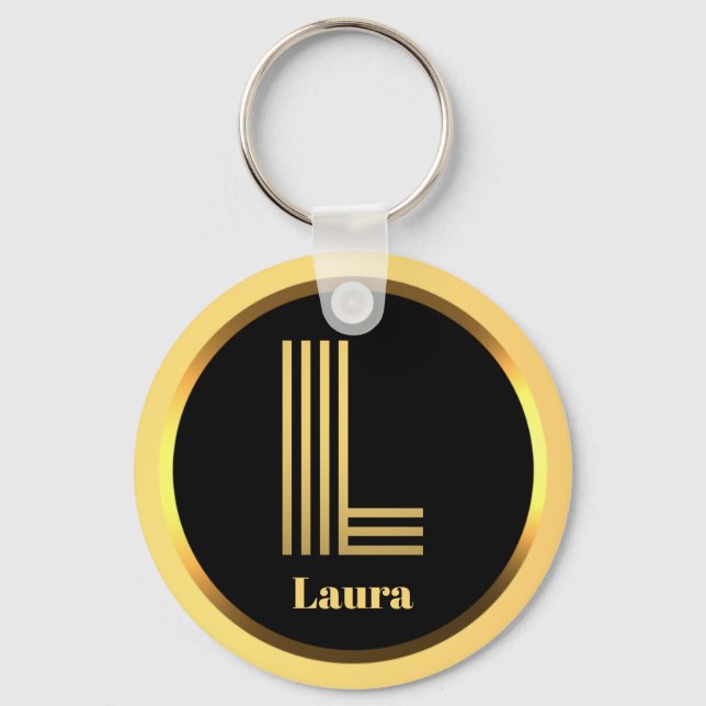 L Gold Monogrammed Letter Personalized Keychain (Front)