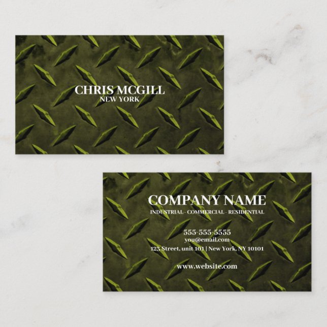 L. Green Metal Texture Custom Construction Worker Business Card (Front/Back)