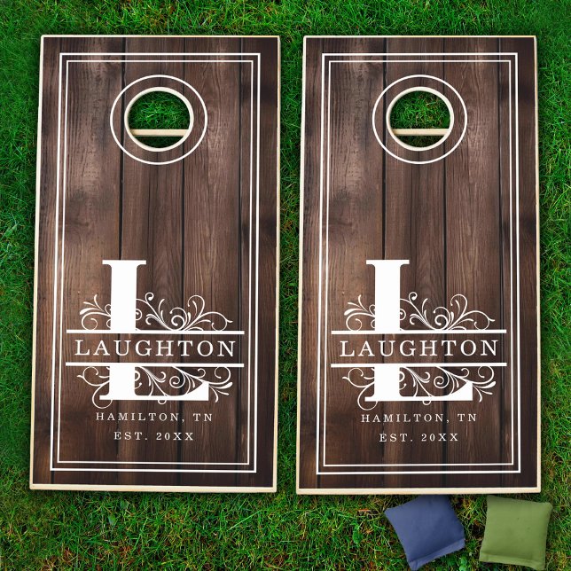 L Initial Monogram Family Name Rustic  Cornhole Set (L Initial Monogram Family Name Rustic Cornhole Set)