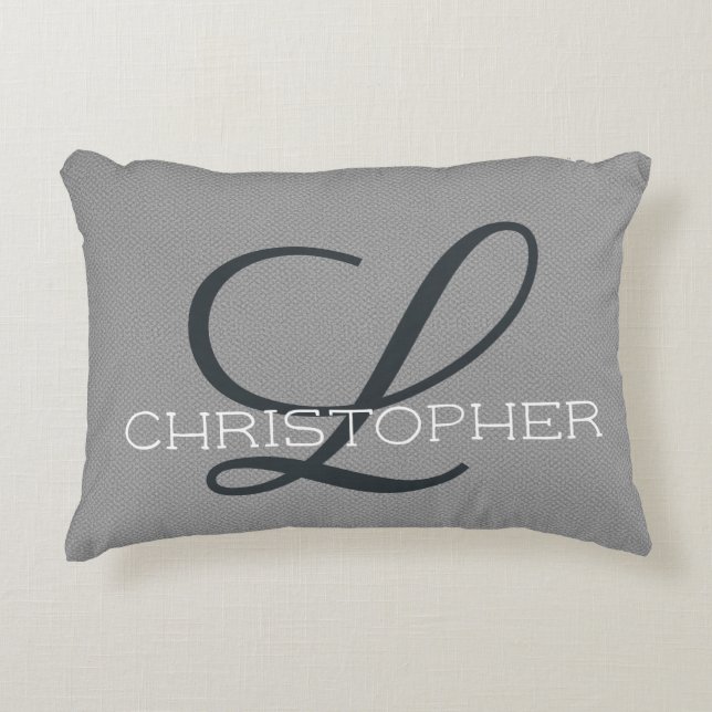 L Initial Personalized Name Black White Gray Accent Pillow (Front)