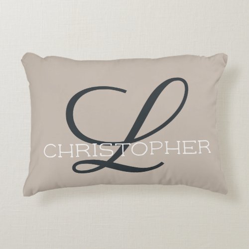 L Initial Personalized Name Tan Taupe Trendy Accent Pillow
