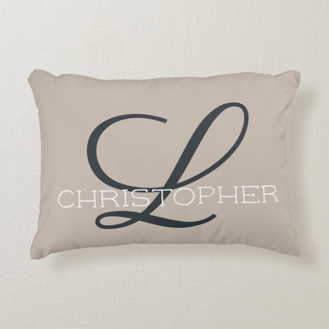 L Initial Personalized Name Tan Taupe Trendy Accent Pillow (Front)
