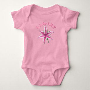 L is for LILY Pink Easter Spring Lilies Flower ABC Baby Bodysuit