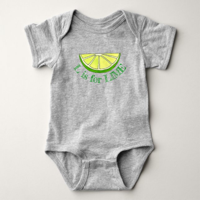 L is for Lime Green Citrus Fruit Slice Alphabet Baby Bodysuit (Front)