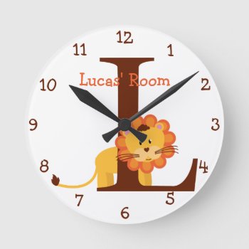 L Is For Lion And Lucas-child's Bedroom Round Clock by KaleenaRae at Zazzle