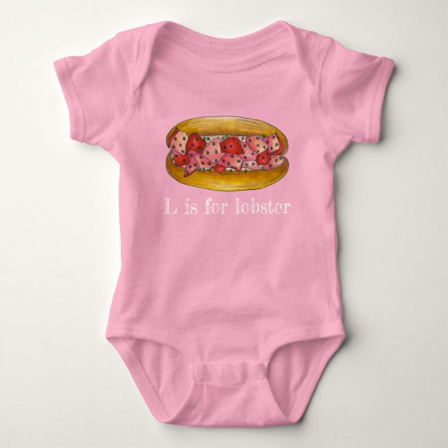 L is for Lobster Maine Seafood Sandwich Roll Food Baby Bodysuit (Front)