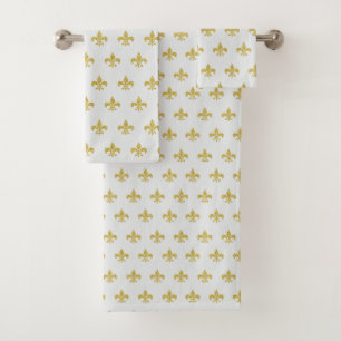L@@K! - Pretty Gray & Gold Fleur de Lis Pattern Bath Towel Set