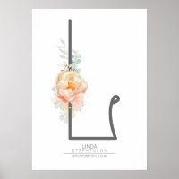 L Letter Monogram Blush Peach Floral Home Decor