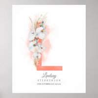 L Letter Monogram White Orchids and Pampas Grass Poster