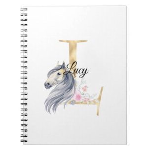 L letter personalized name monogram with horse notebook