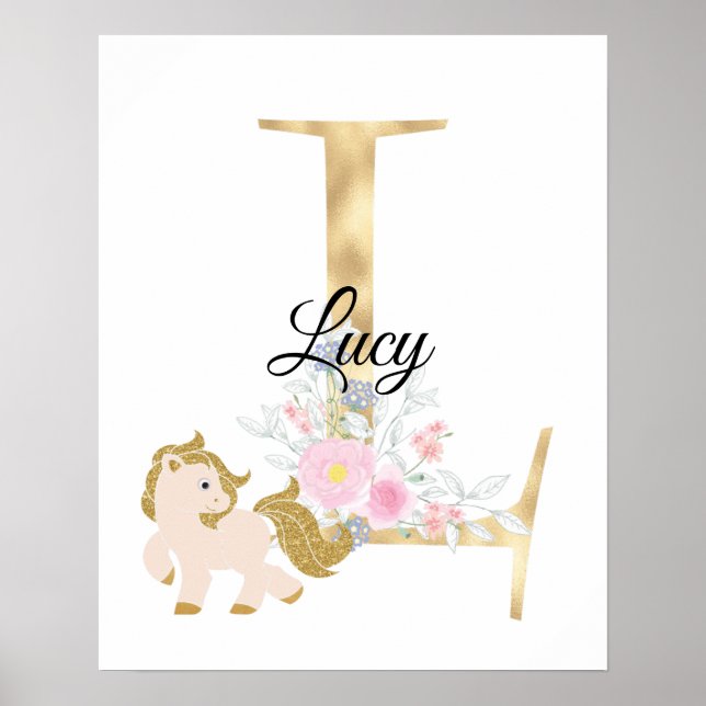 L letter personalized name monogram with pony poster (Front)