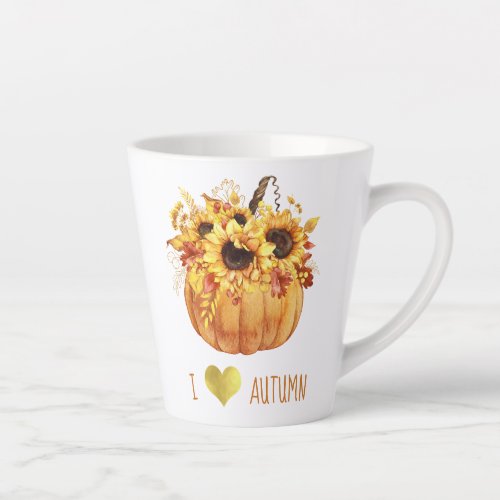  l Love Autumn Watercolor Sunflower Pumpkin Latte Mug