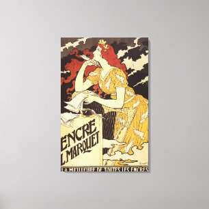 L. Marquet Ink Red-Headed Woman & Harp Canvas Print