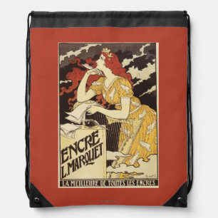 L. Marquet Ink Red-Headed Woman & Harp Drawstring Bag