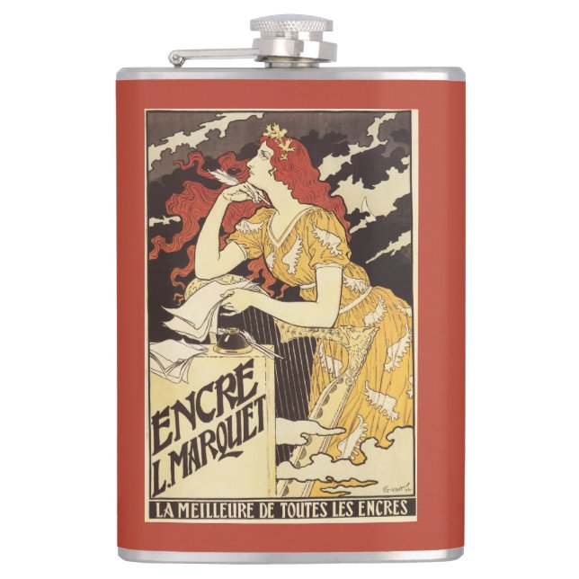 L. Marquet Ink Red-Headed Woman & Harp Flask (Front)