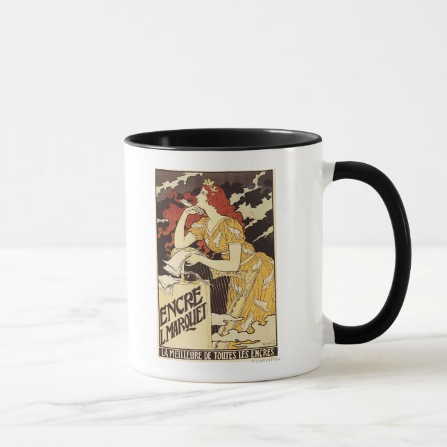L. Marquet Ink Red-Headed Woman & Harp Mug (Right)