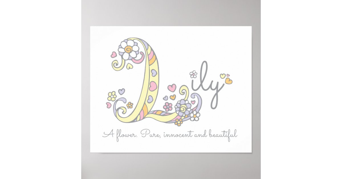 L Monogram Art Lily Girls Name Meaning Poster Zazzle Com