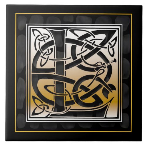 L Monogram Celtic Black Stone Ceramic Tiles