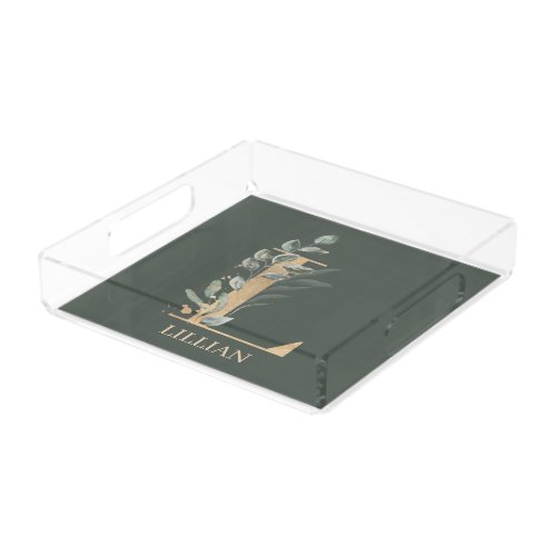 L Monogram Floral Personalized Acrylic Tray