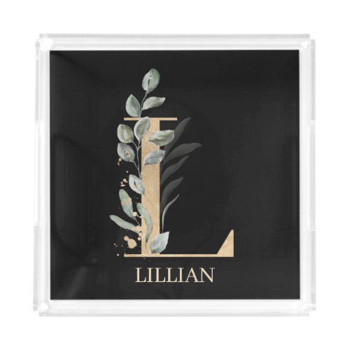 L Monogram Floral Personalized Acrylic Tray