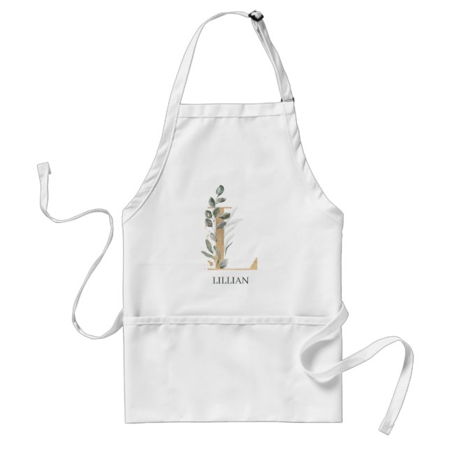 L Monogram Floral Personalized Adult Apron (Front)