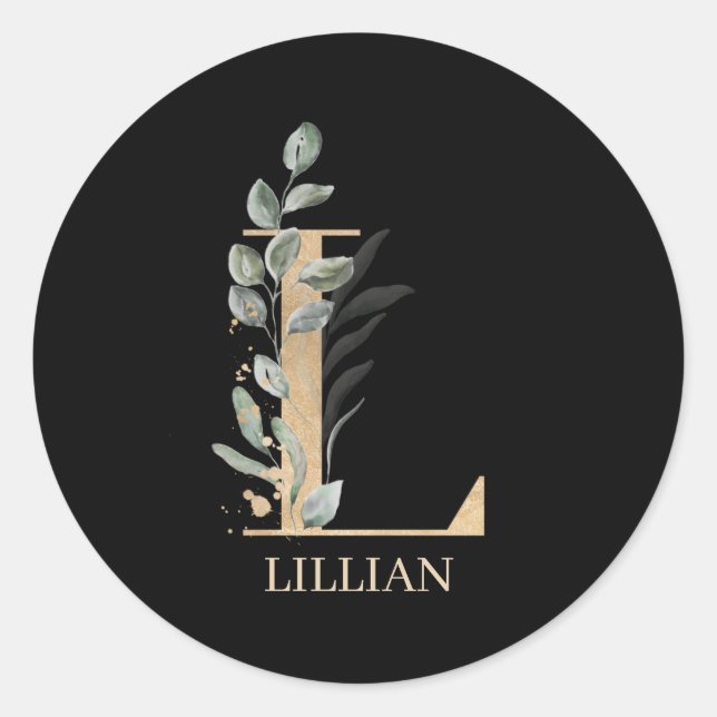 L Monogram Floral Personalized Classic Round Sticker (Front)