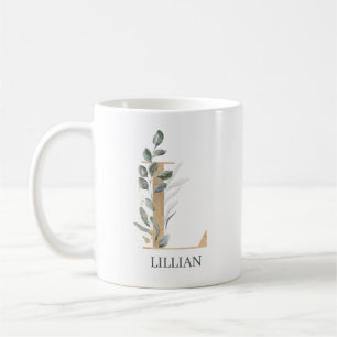 L Monogram Floral Personalized Coffee Mug