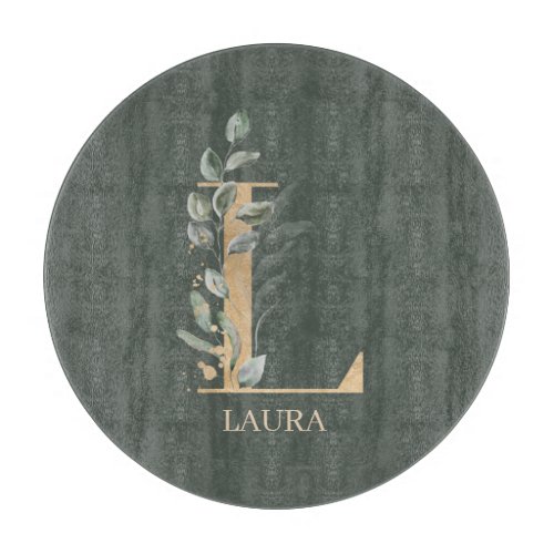 L Monogram Floral Personalized Cutting Board