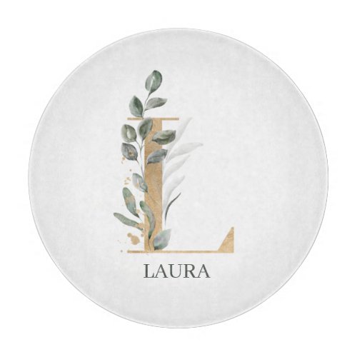 L Monogram Floral Personalized Cutting Board