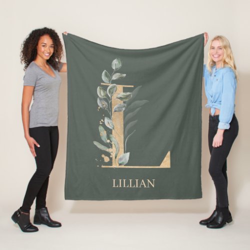 L Monogram Floral Personalized Fleece Blanket